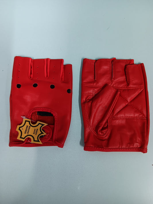 Leather Fingerless Gloves - Red