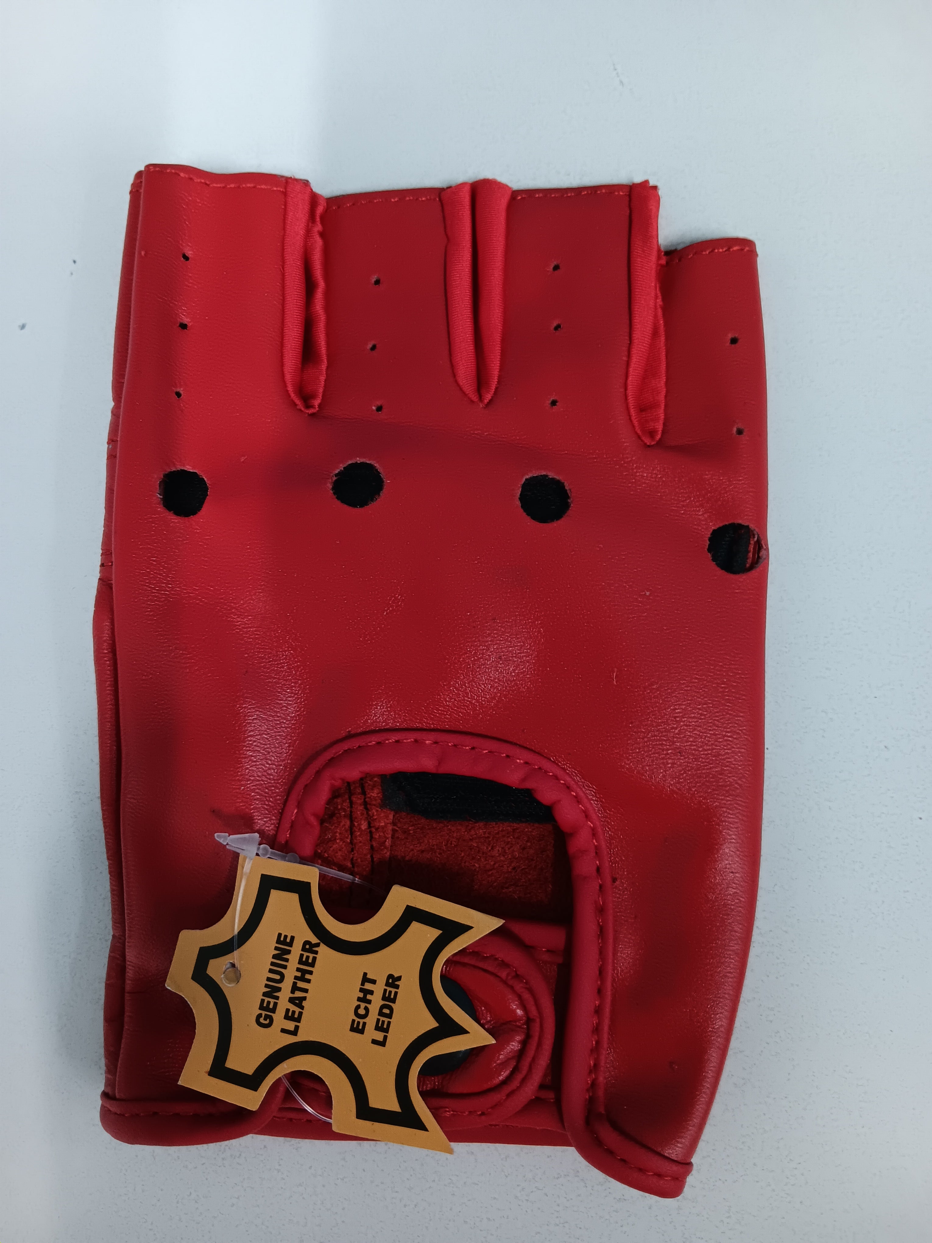 Leather Fingerless Gloves Red Large - Main Image