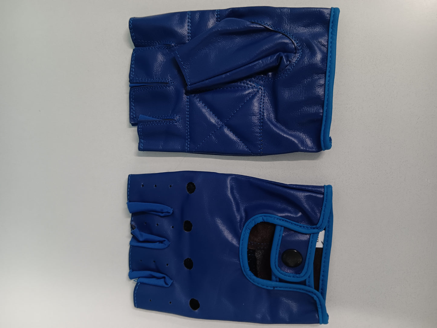 Leather Fingerless Gloves - Blue