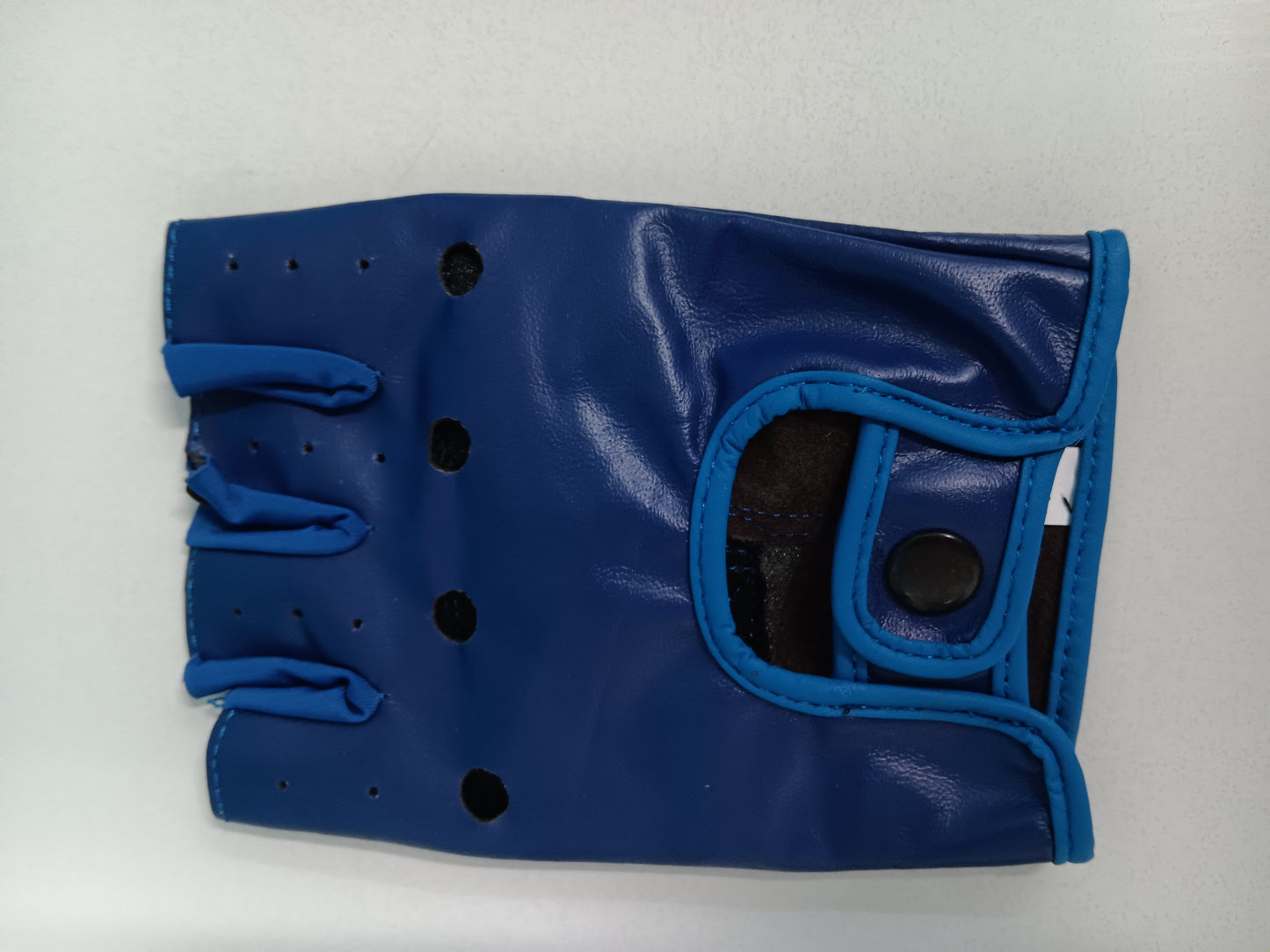 Leather Fingerless Gloves - Blue