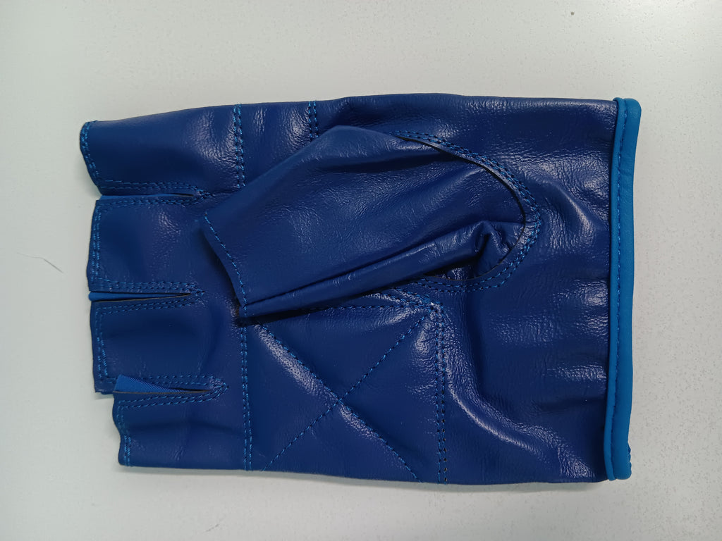 Leather Fingerless Gloves - Blue