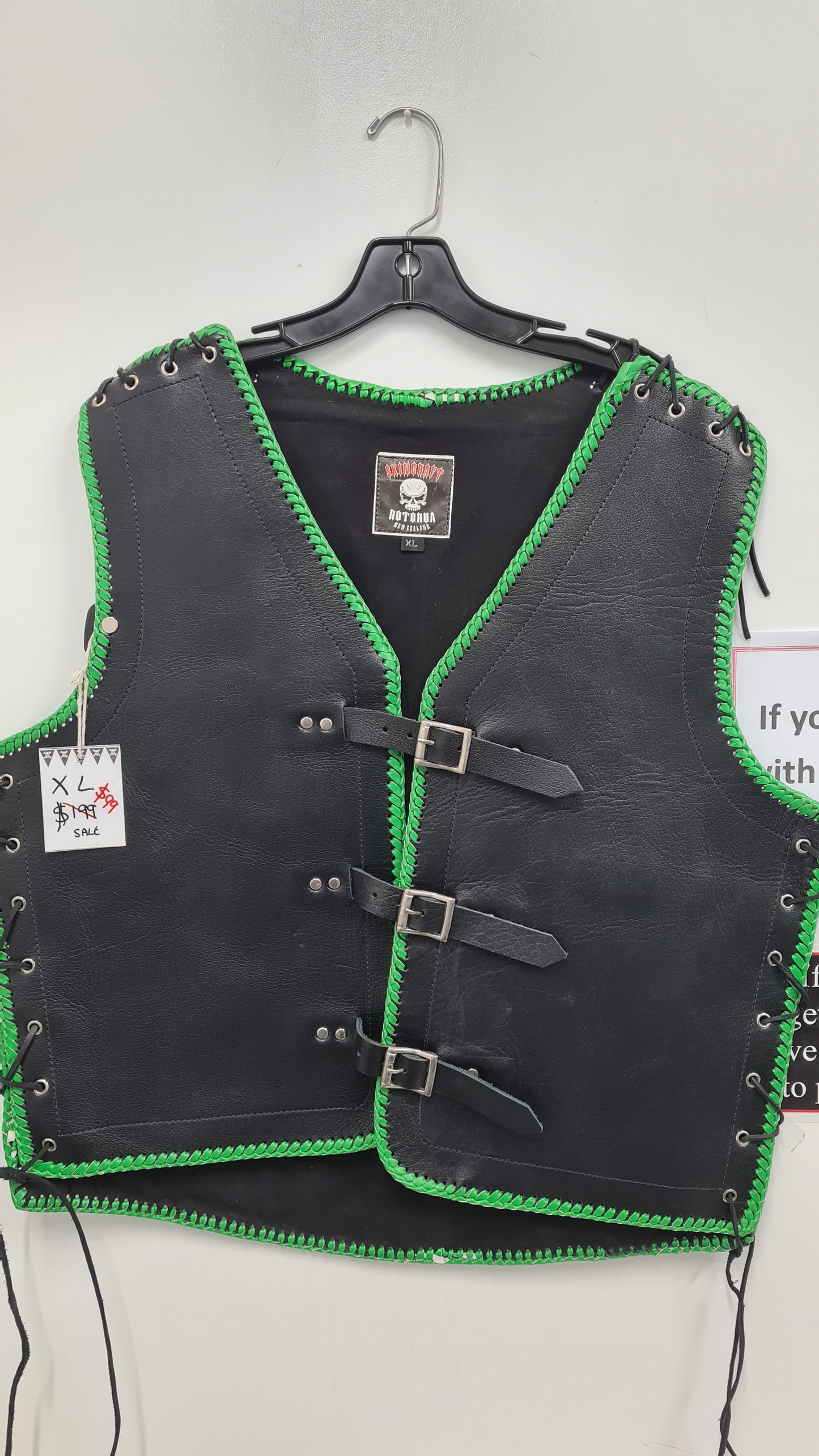 $99 Vest - Black w/Green lace 3 buckle