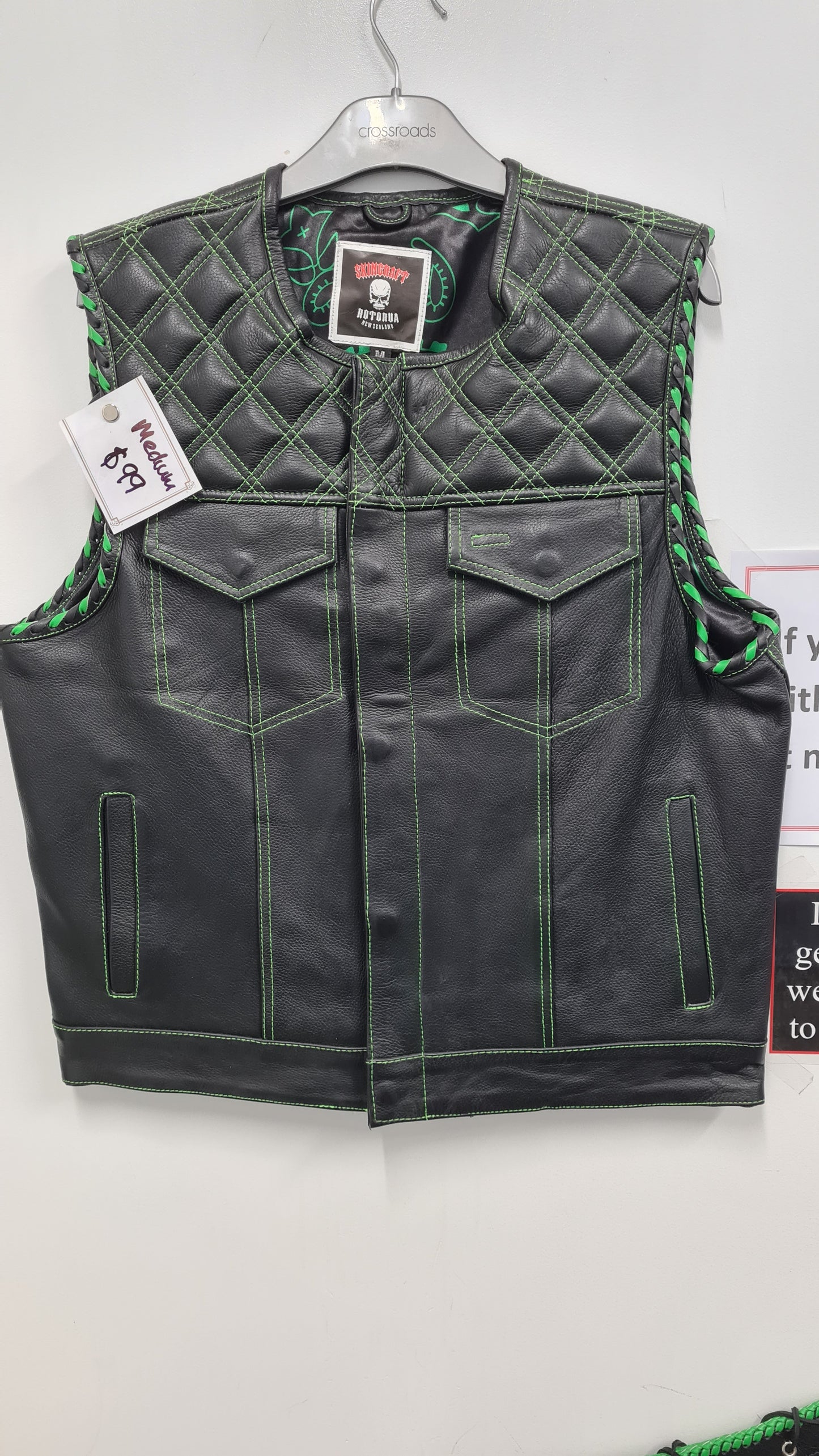 $99 Vest - Black w/Green stitch pattern