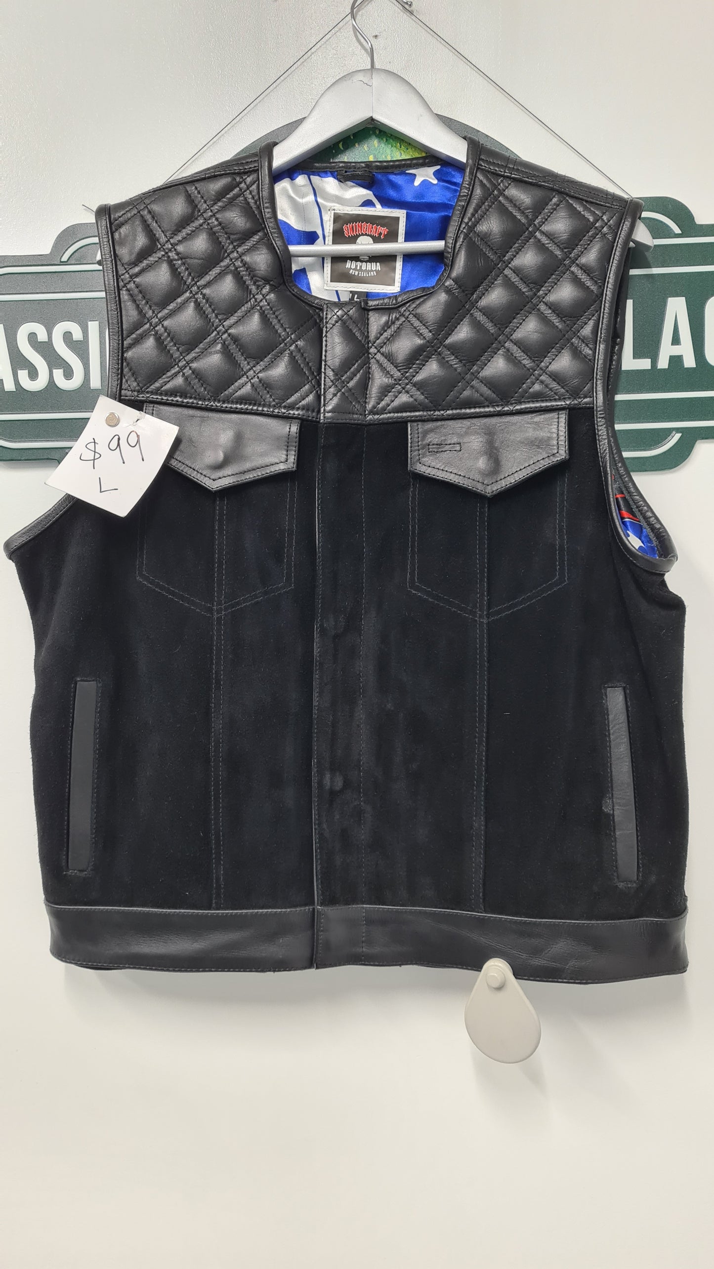 $99 Vest - Black suede w/leather top