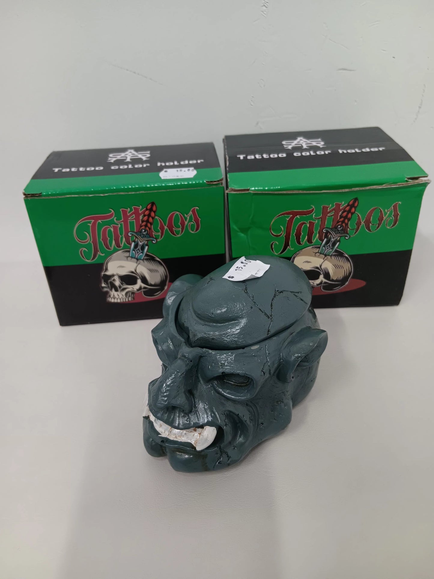 Demon skull tattoo ink cup holder