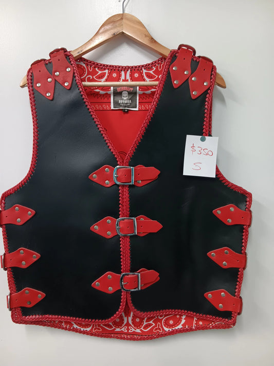 Vest - Leather red braided edge