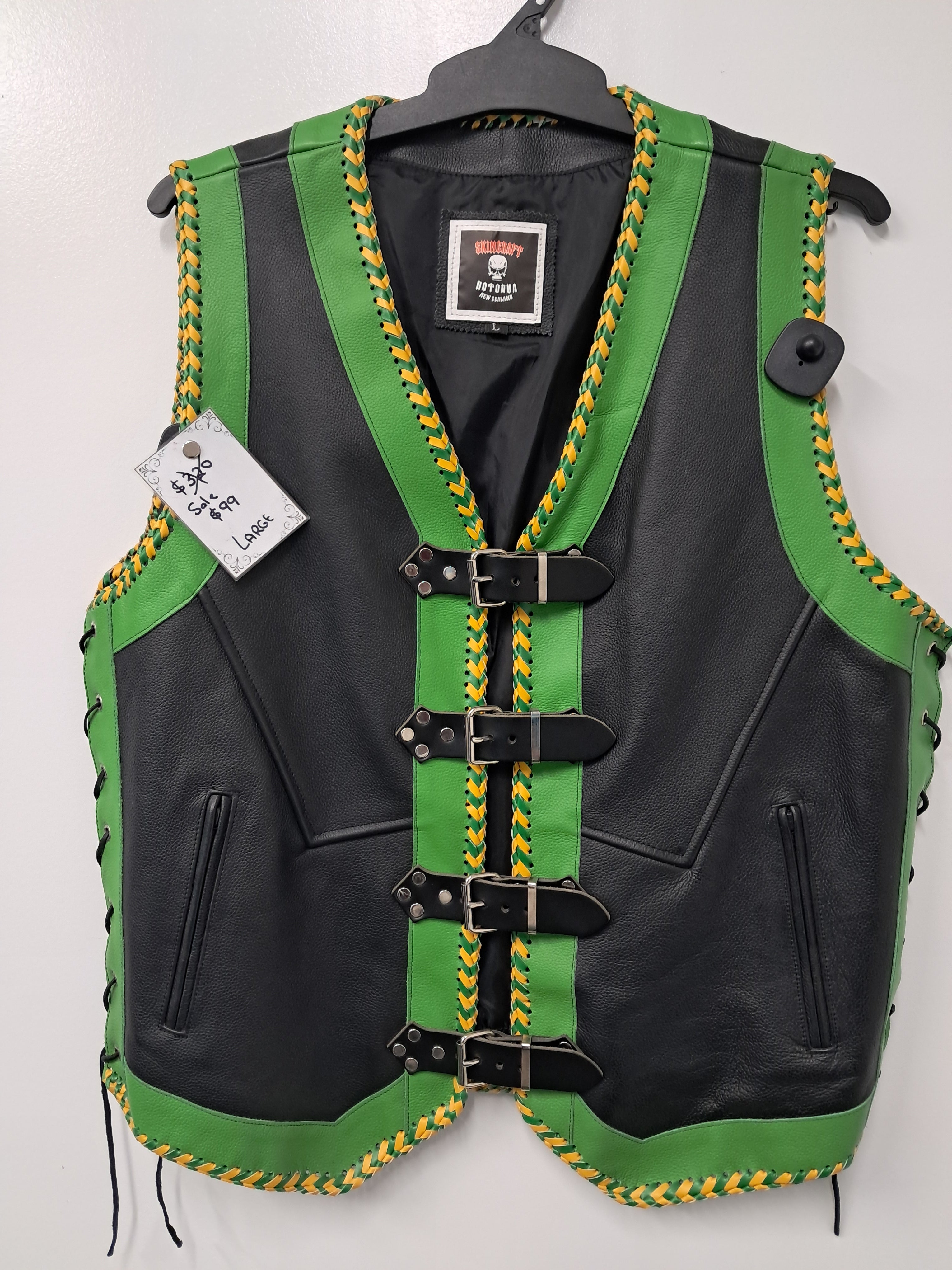 $99 Vest - Black and Green w/Yellow String