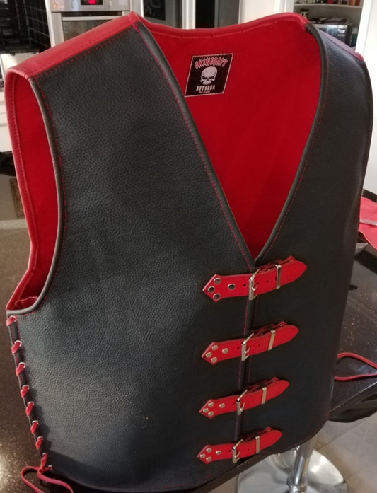 Leather Vest - Black/Red