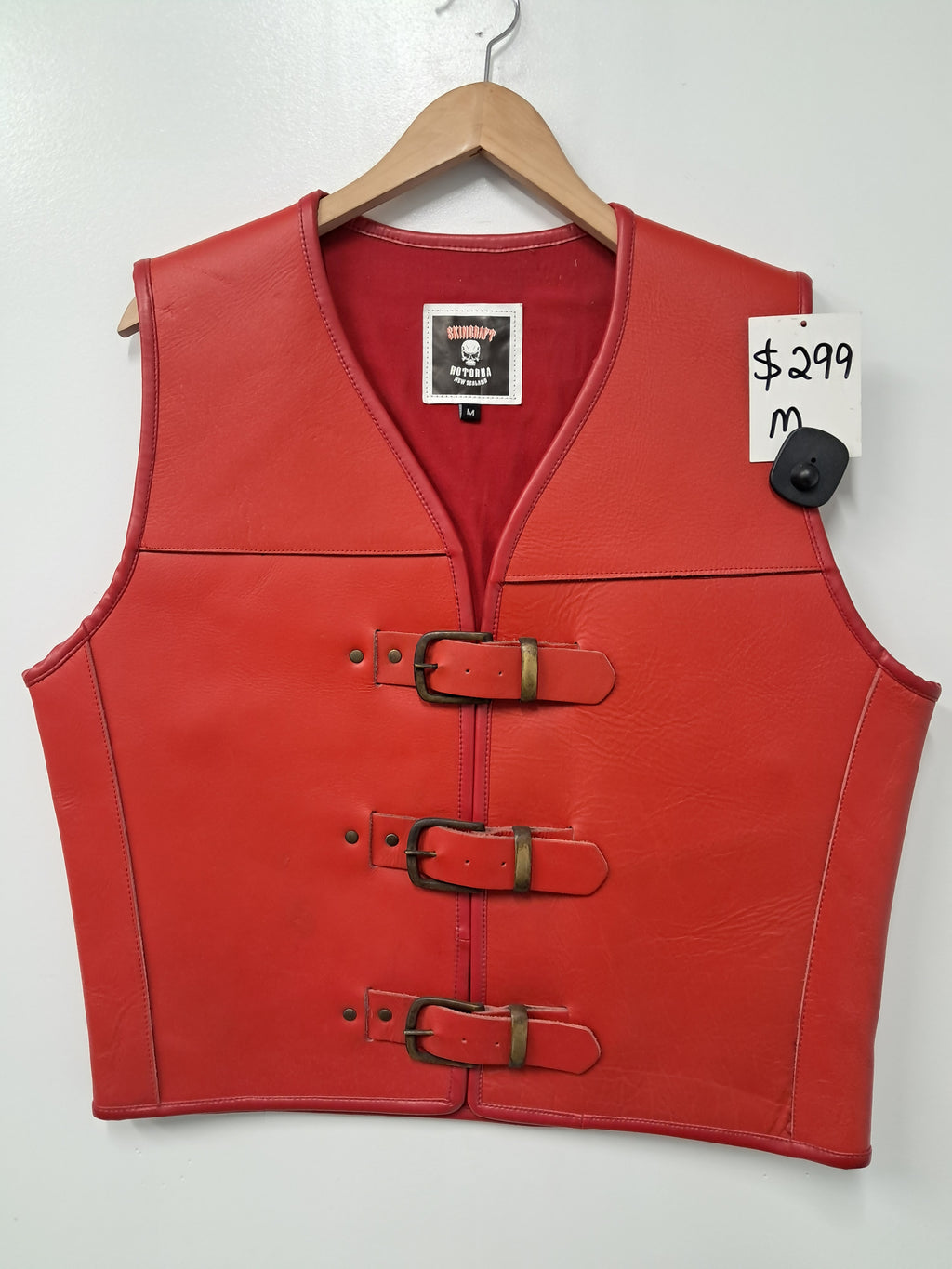 Red leather bikers vests