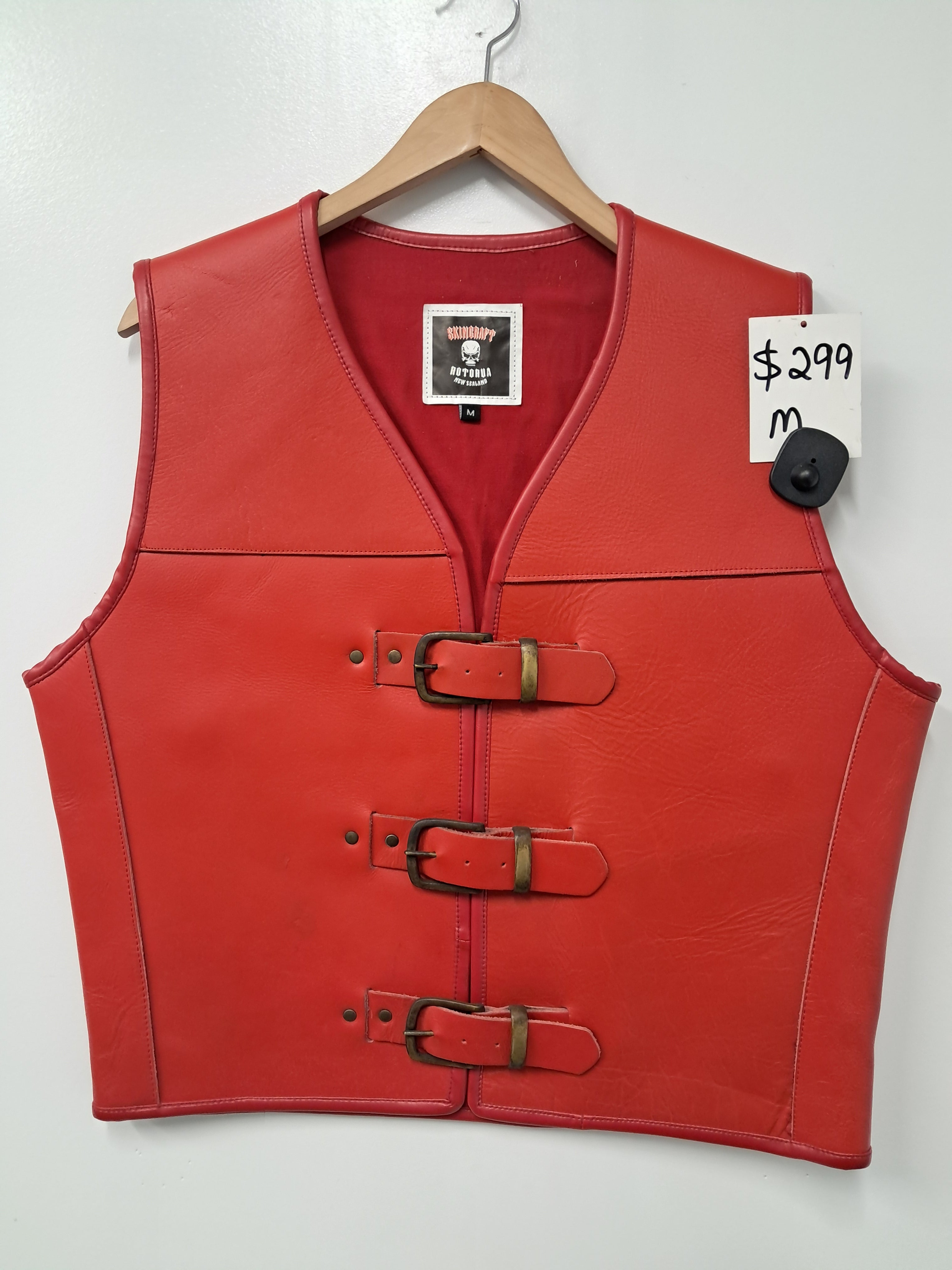 Red leather bikers vests