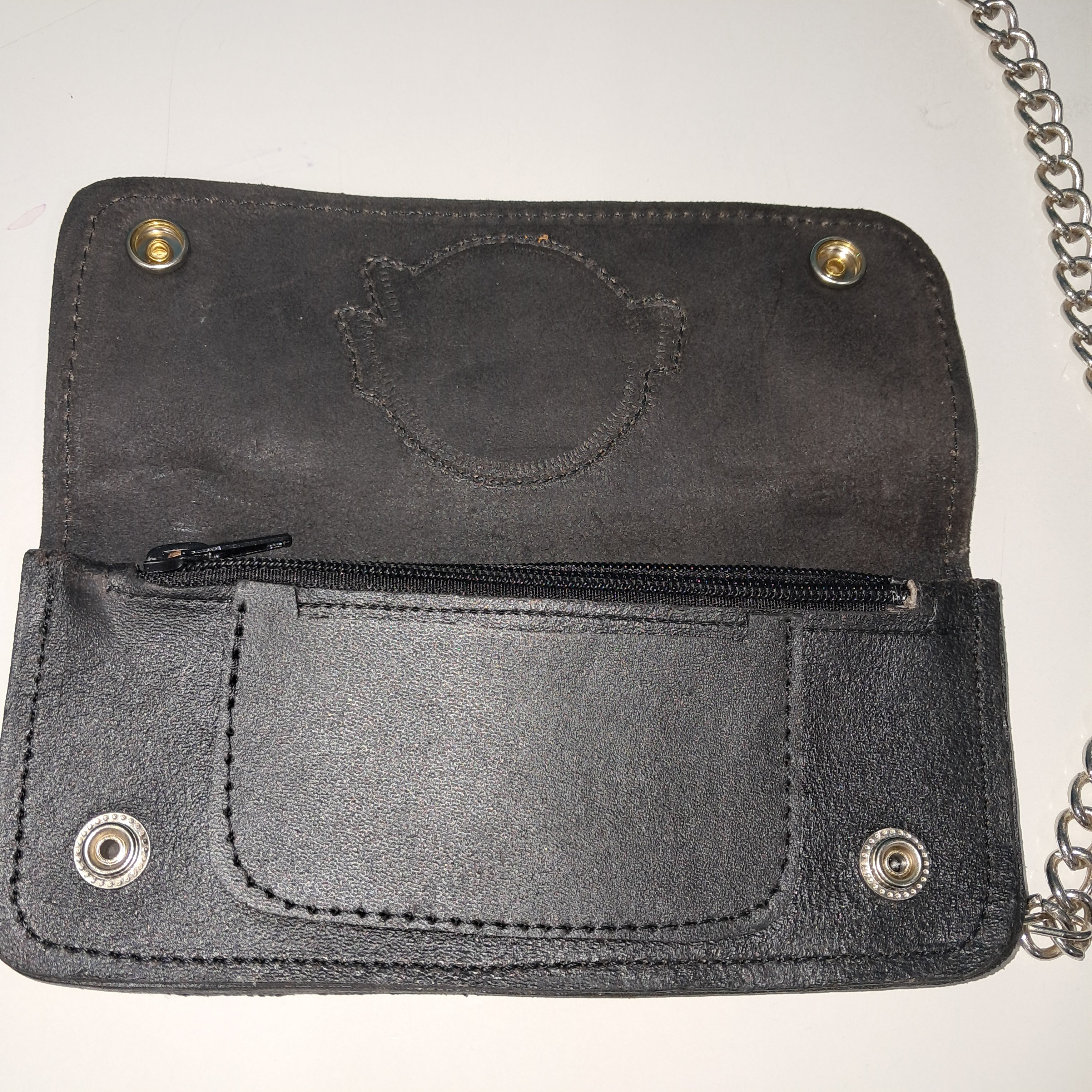 Leather bikers chain wallet w/zip - HD